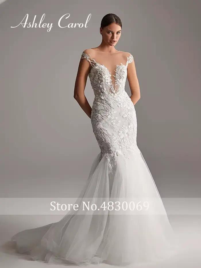 Ashley Carol robes De mariée sirène pour les femmes élégantes robes De mariée à col en v profond perles Appliques robes De mariée robes De Novia