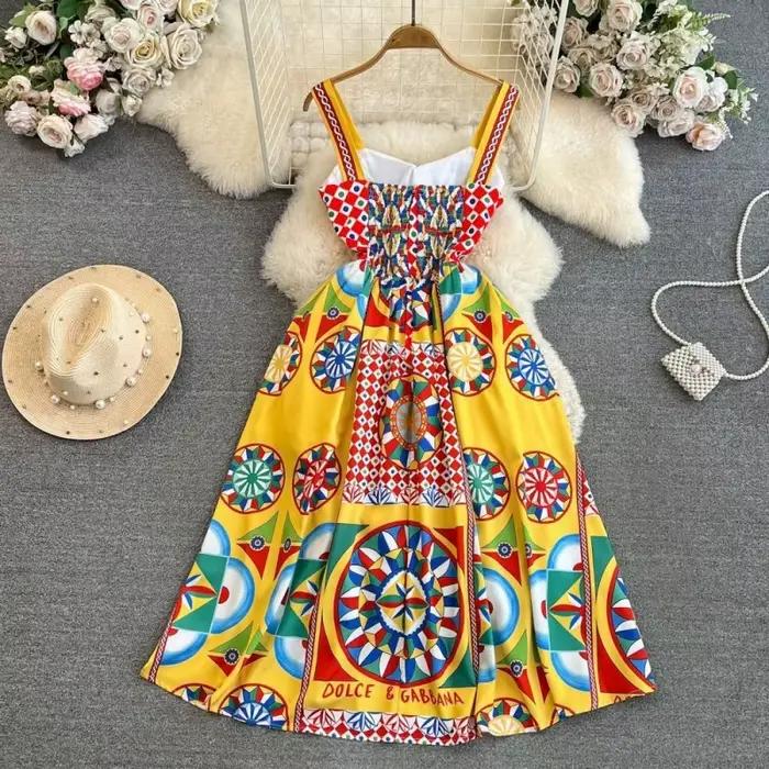 Robe longue vintage baroque sans bretelles pour les vacances à la plage