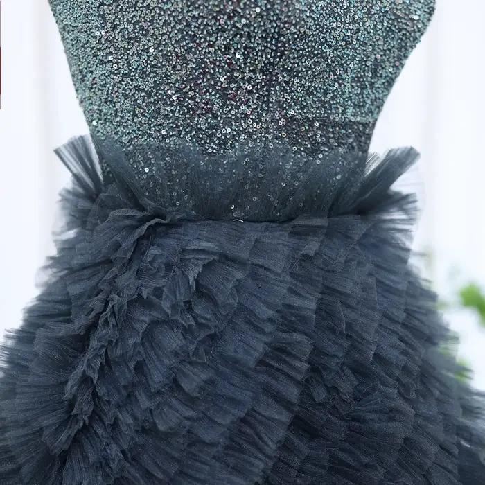 Robe Sharon Said en tulle bleu marine avec sequins et volants pour femmes occasions spéciales soirée officielle élégante à offrir