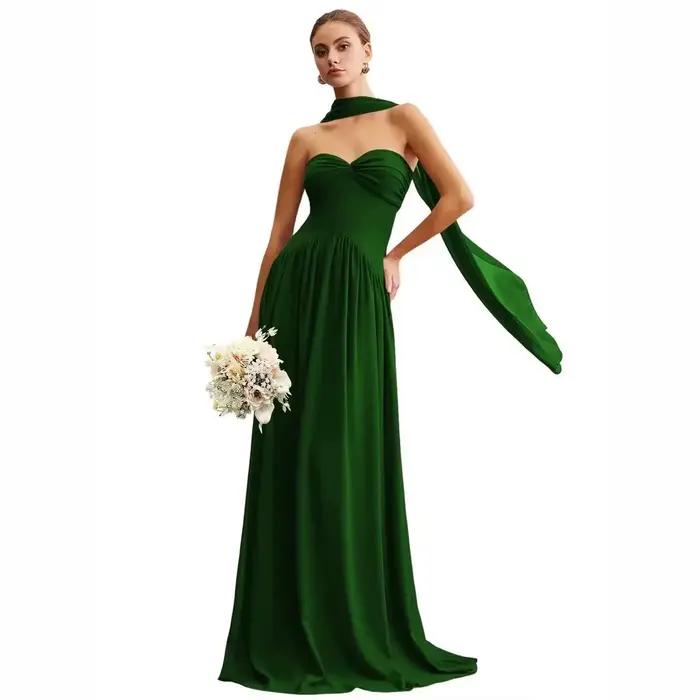 Robe longue en mousseline de couleur terre cuite