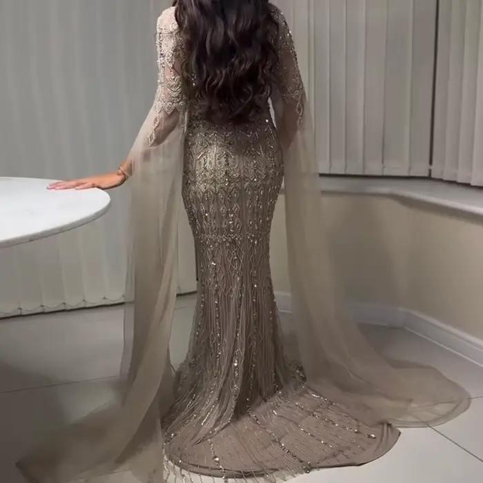 Robe de soirée sirène élégante pour femme avec manches cape