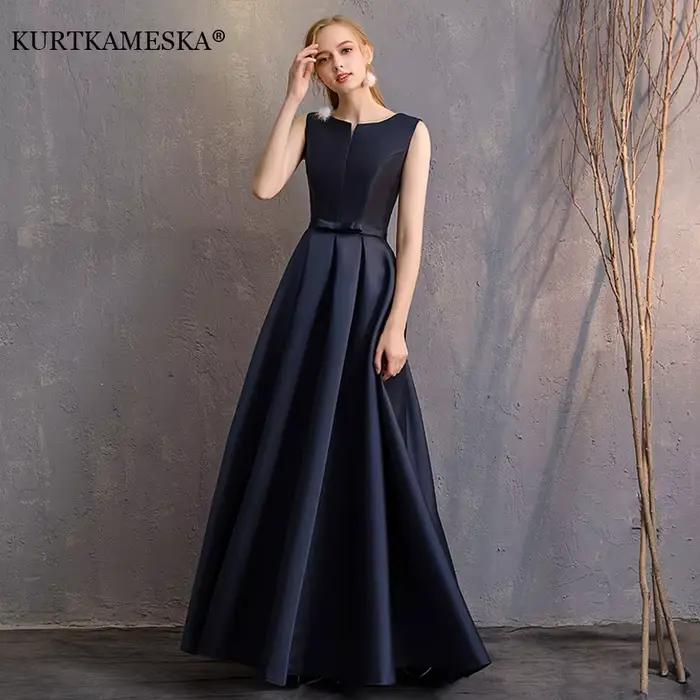Robe de Demoiselle d'Honneur Formelle Bleu Marine Élégante Longue pour Soirée de Bal