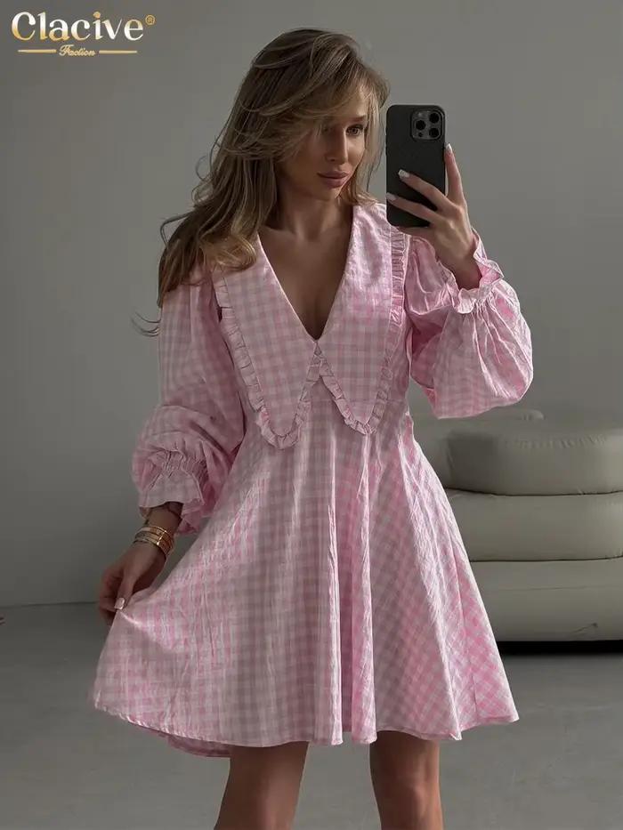ClacMarkets-Mini robe en coton à carreaux pour femmes