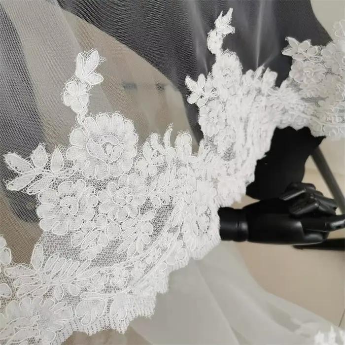 Voile de mariée long en dentelle polyester pour femmes occasions spéciales mariage cérémonie traditionnelle浪漫婚礼长蕾丝面纱女用婚纱配饰特殊场合结婚仪式传统