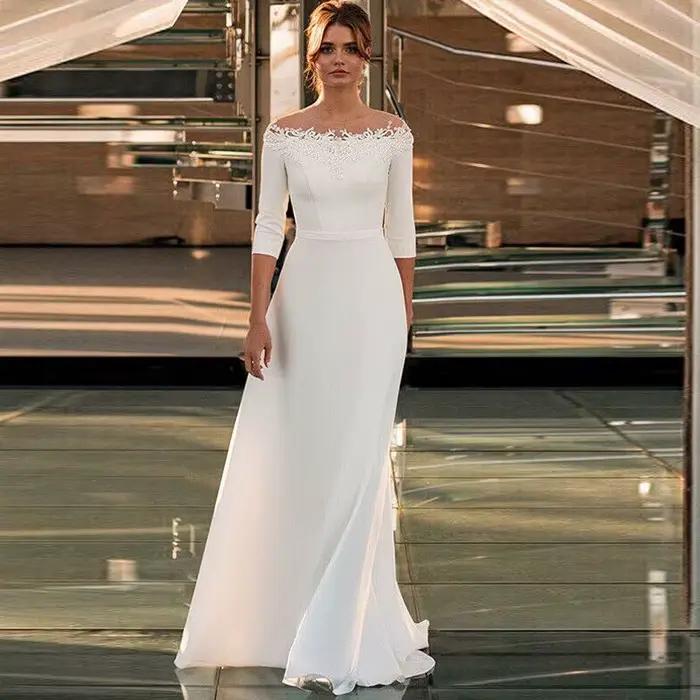 Robe de mariée légère française avec une épaule en dentelle