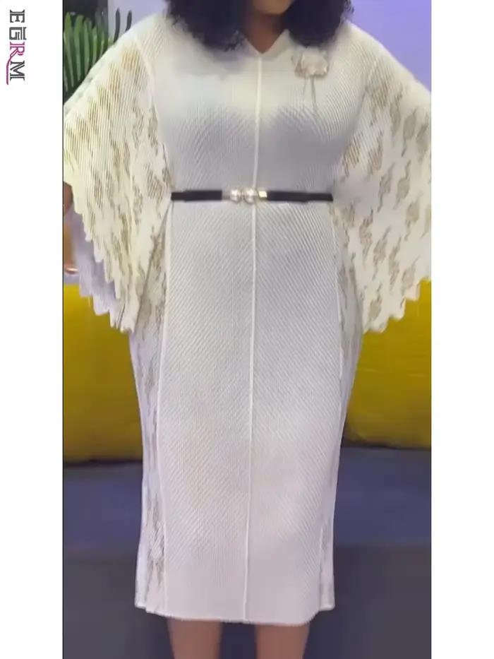EGRM robes plissées haut de gamme pour femmes vêtements traditionnels manches chauve-souris col en v robe imprimée