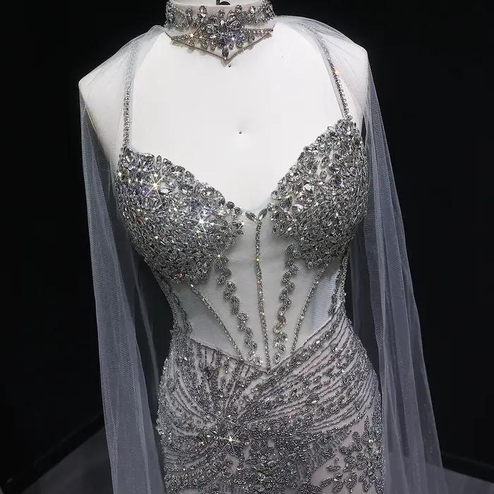 Sharon Said luxe Champagne sirène robe de soirée avec Cape pour les femmes de mariage noir robes de bal arabe SS071 personnalisé