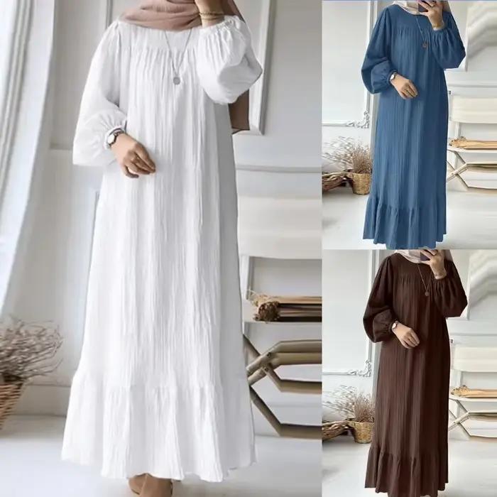 Robe femme printemps automne nouvelle mode manches à bulles rétro confortable décontracté respirant poche à volants