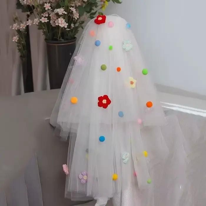 Voile de mariée en tulle à pompons 2026 avec clip