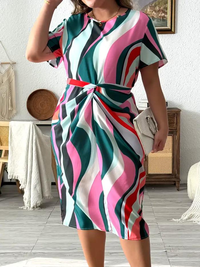 Robe ceinturée à imprimé géométrique pour femmes