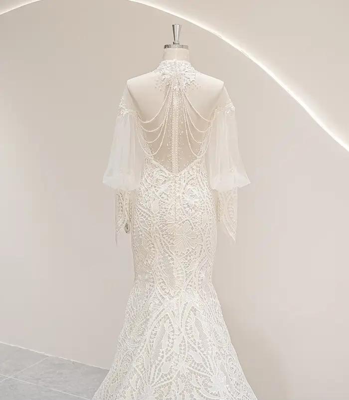 9277 personnalisé haut cou robe de mariée sirène robes
