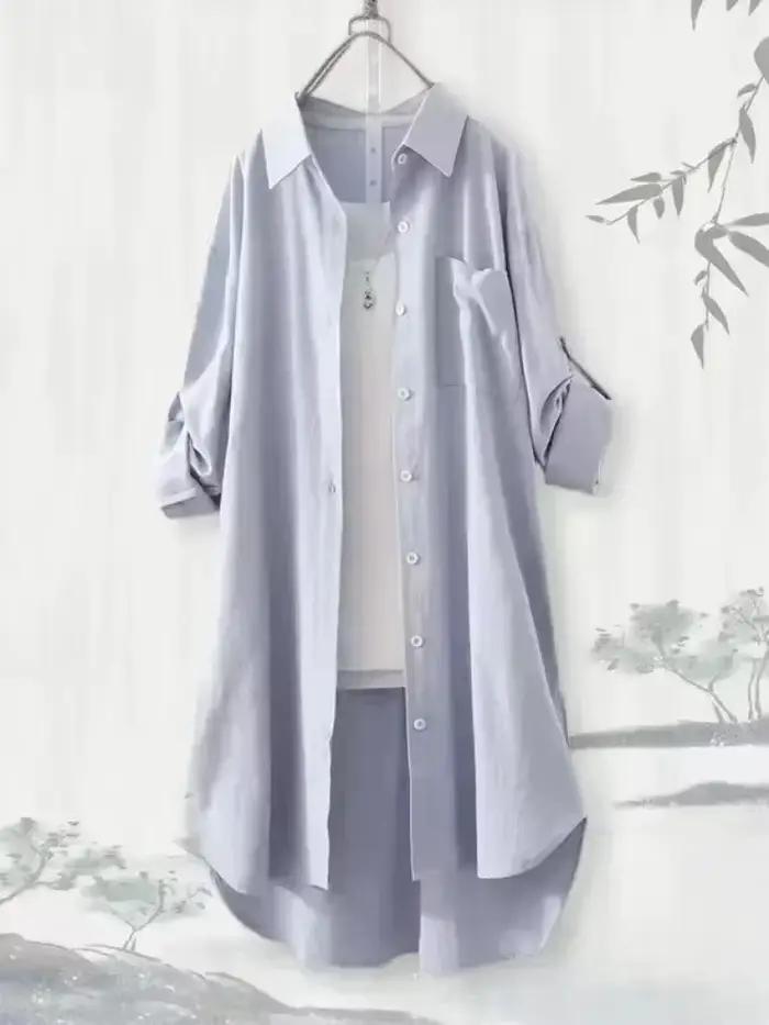 Grande taille haut pour femme Blouses ample respirant Midi vêtements coréen chemises décontractées femmes Simple solide
