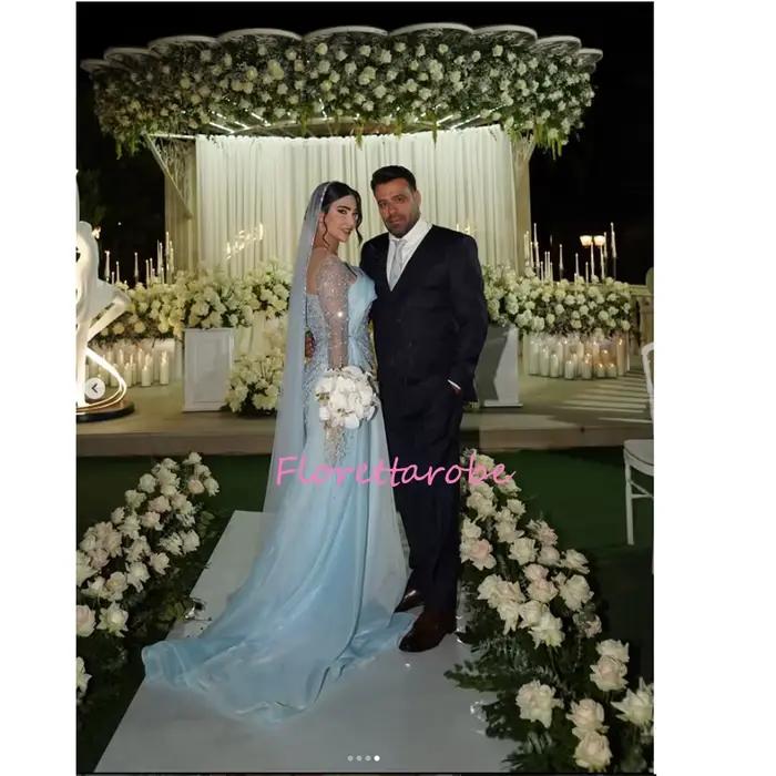 Robes de mariée bleues à paillettes de style sirène