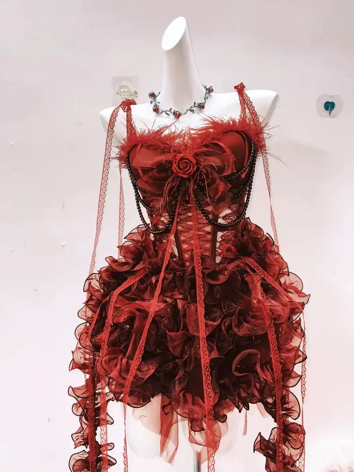 Robe Harajuku robe gothique robe en dentelle robe y2k robe Lolita robe Kawaii robe à nœud vêtements y2k vêtements gothiques robe vintage