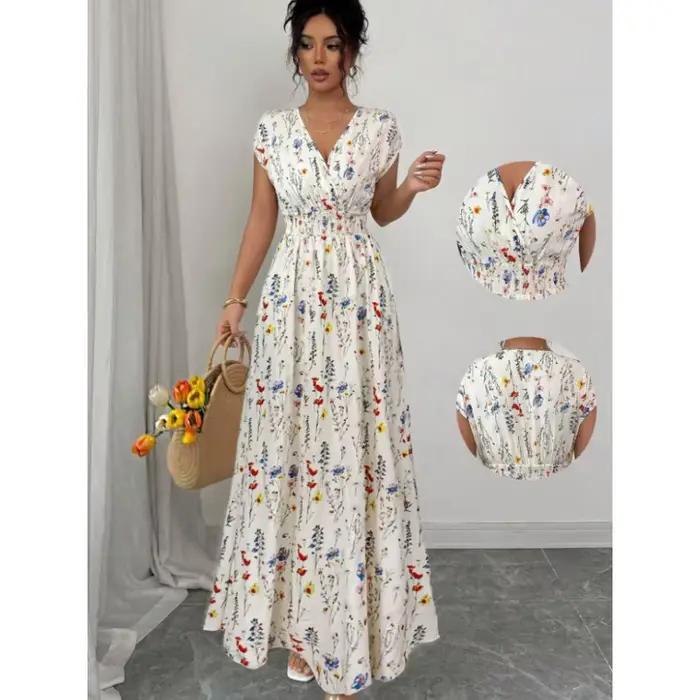Robe longue élégante à col en V style français