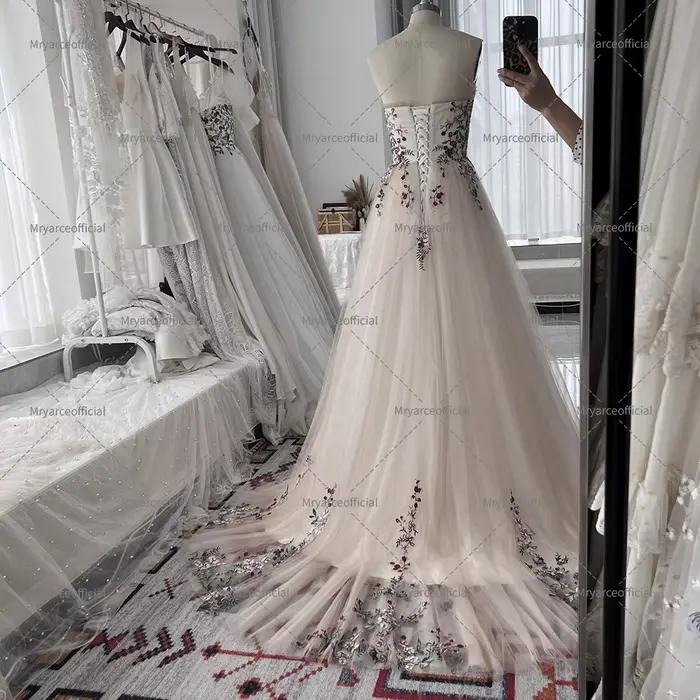 Mryarce robes de mariée de couleur florale chérie Corset dos doux Tulle une ligne robes de mariée