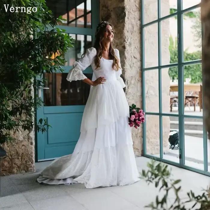 Verngo-Robe de Mariée Rustique en Dentelle
