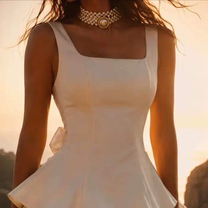 Mini-robe de cérémonie à col carré épuré