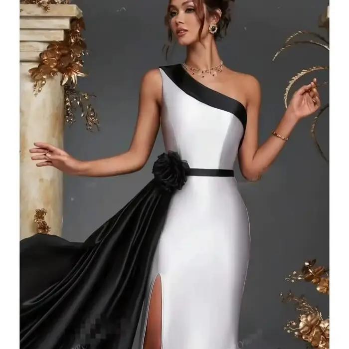 Robe De soirée en Satin noir et blanc pour femmes