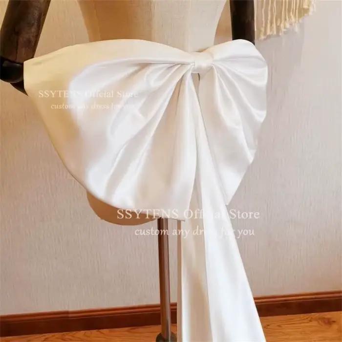 Robe de Mariée en Coton Perlé Personnalisée avec Gros Nœud Séparé pour Femmes Occasions Spéciales Fêtes de Mariage Partis Élégance Chic