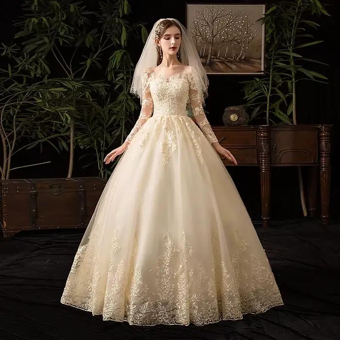 Robe de Mariée Musulmane en Dentelle à Manches sulf