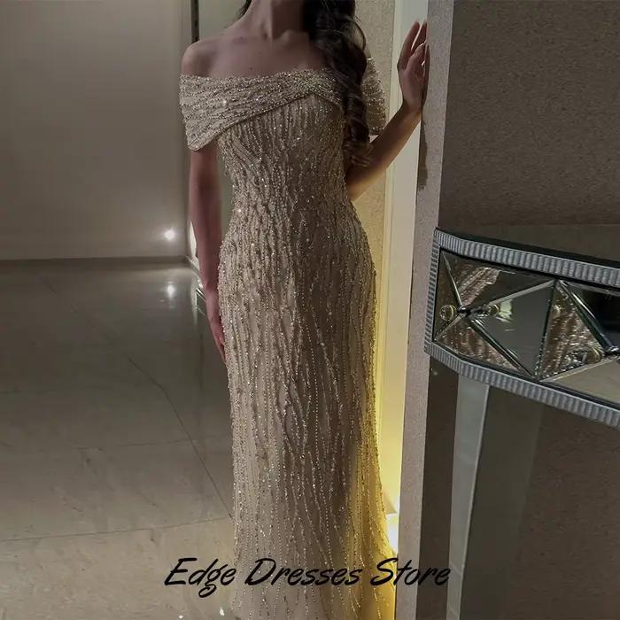 Robe de soirée personnalisable en polyester pailletée et perlée sans manches col bateau pour femmes soirées formelles mariages proms occasions spéciales