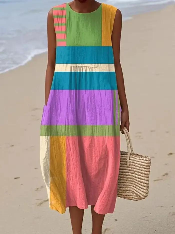 Robe sans manches 26 Nouveau style Grande taille Décontractée Col rond Imprimé géométrique 3D