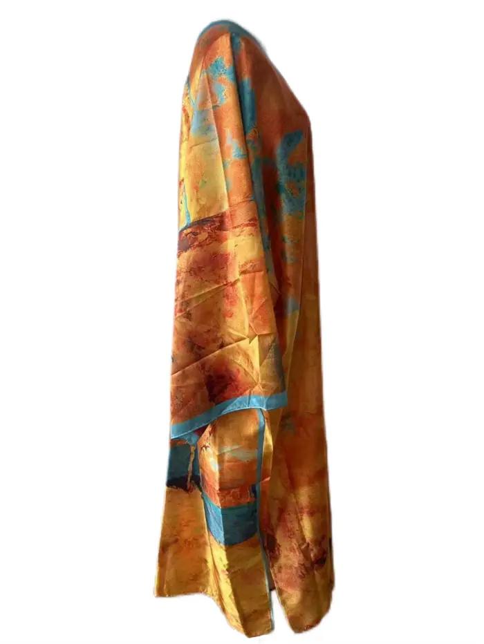 Robe caftan pour femmes, Cardigan imprimé de Style ethnique, Kimono, vêtements d'extérieur, imitation soie imprimée, mode décontractée, Poncho, grande taille