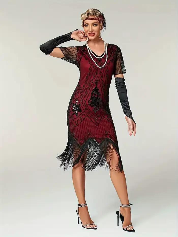 Robe à paillettes perlées embellie pour femmes