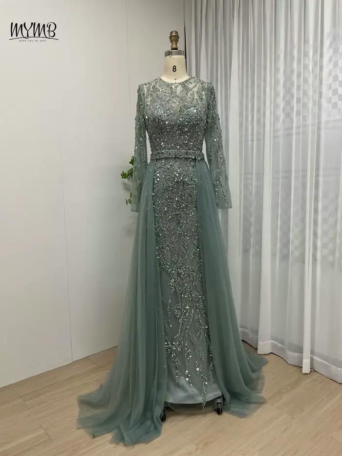 Robe musulmane perlée à manches longues