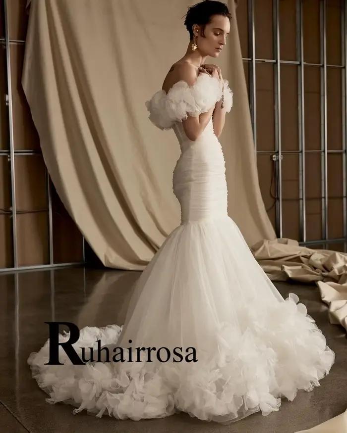 Robe de mariée sirène Ruhair Rosa élégante avec train de balayage et décolleté "MON AMOUR" pour cérémonies de mariage et événements spéciaux