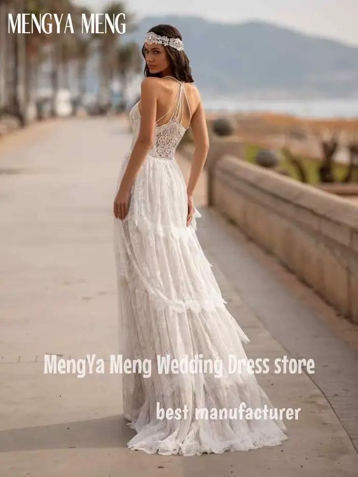 ZHUISHU personnalisé Boho a-ligne femmes robes De mariée à plusieurs niveaux dentelle bretelles Spaghetti