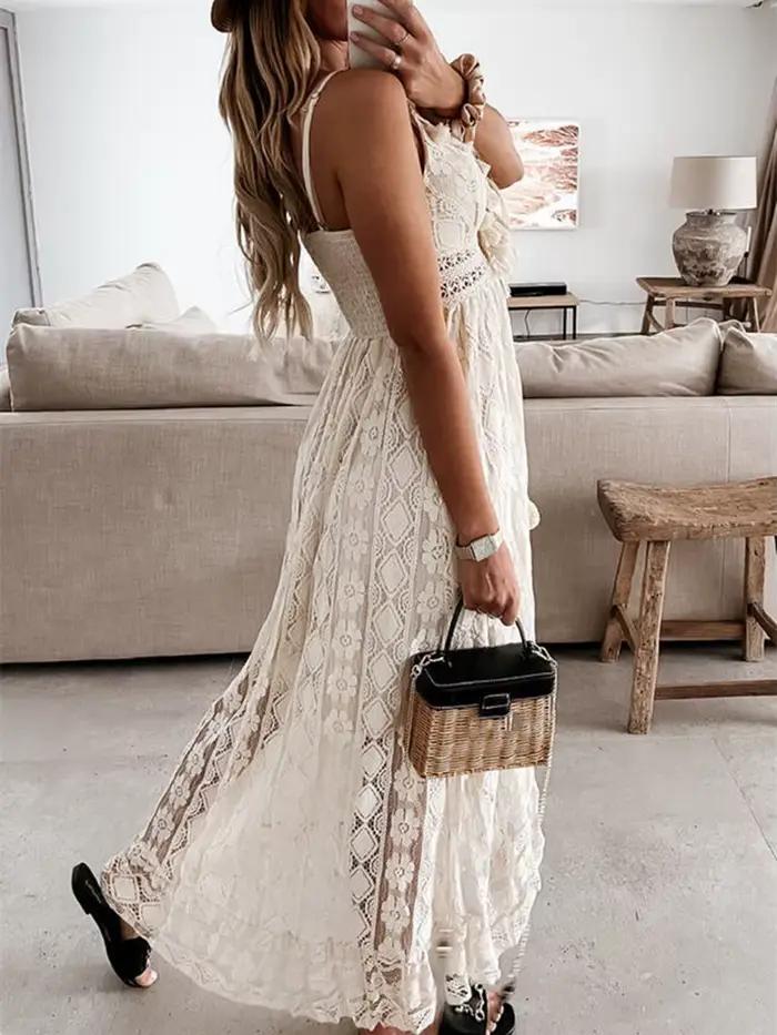 Robe longue en dentelle style Boho pour femme