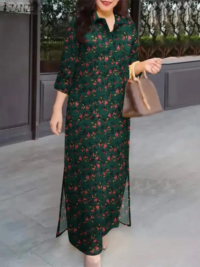 2025 automne mode imprimé fleuri robes ZANZEA femmes Robe longue Vintage 3/4 manches travail Robe d'été Robe Femme bohème robes