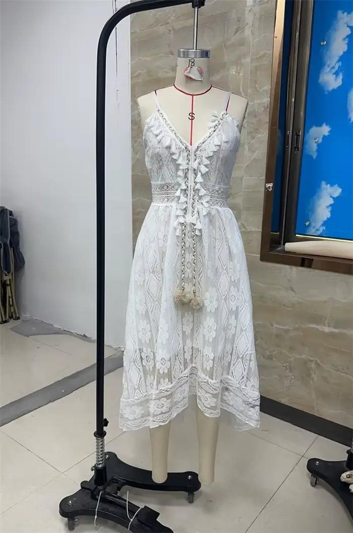 Robe longue en dentelle style Boho pour femme