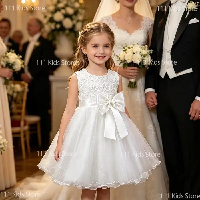 Robe de demoiselle d'honneur en polyester et viscose sans manches pour filles princesses occassions spéciales cérémonies mariage baptême anniversaire première communion