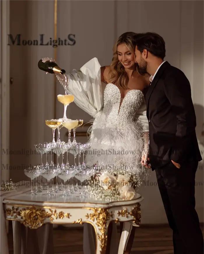 Lune clair attrayant chérie robes De mariée pour les femmes perles nœud papillon robe d'invité De mariage
