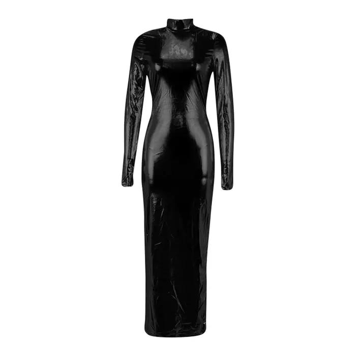 Robe de Soirée Vintage en Faux Cuir pour Femme
