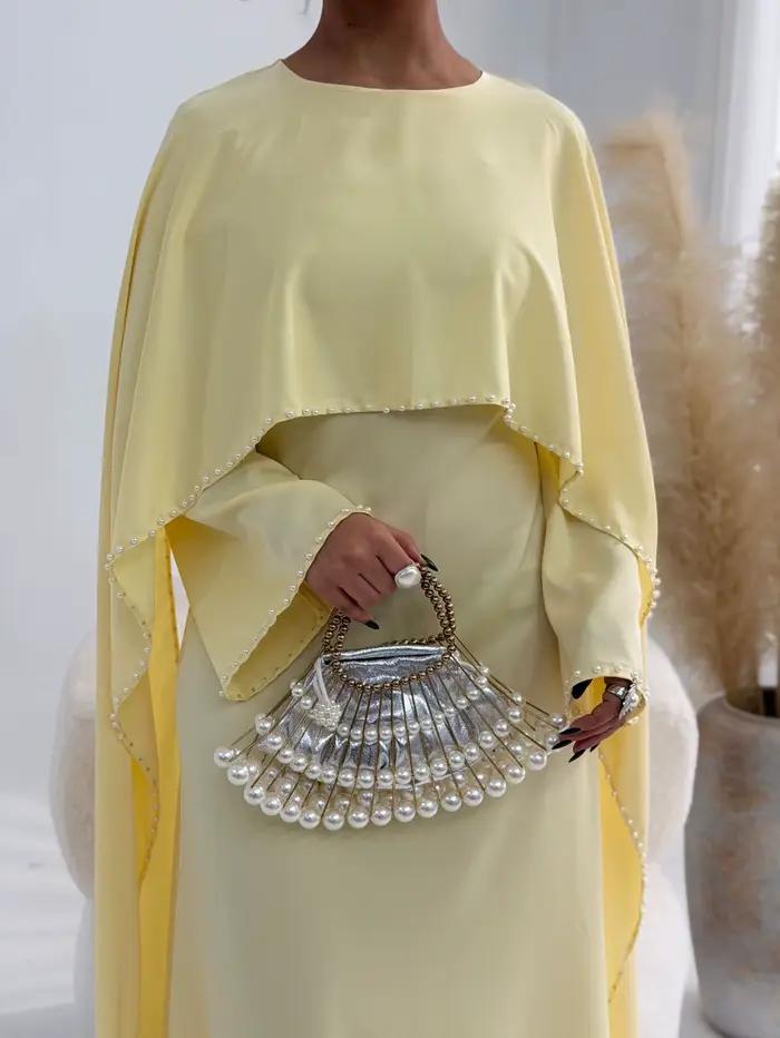 Dubaï perle Cape Abayas pour femmes Robe modeste Eid Djellaba musulman Islam vêtements turquie caftan Kebaya