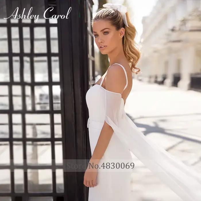 Ashley Carol-Robe de Mariée Sirène Élégante en Mousseline de Soie, Bretelles Spaghetti, Sans Bretelles, Simple, pour Patients, Quelle que soit la Robe de Mariée