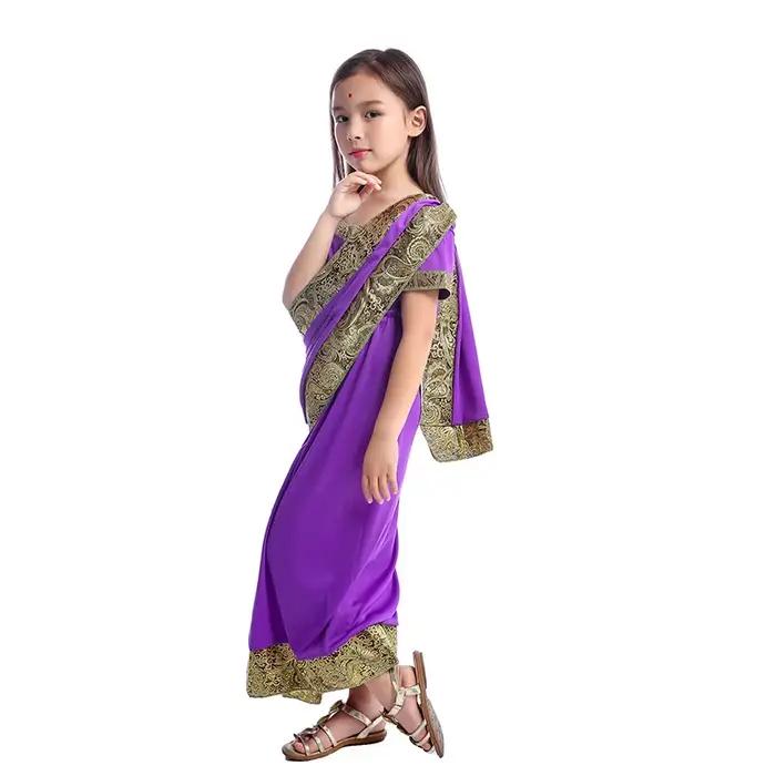Robe Sari indienne pour filles, Kaftan, Vêtements, Costumes de Cosplay d'Halloween, Costume de Performance Nationale