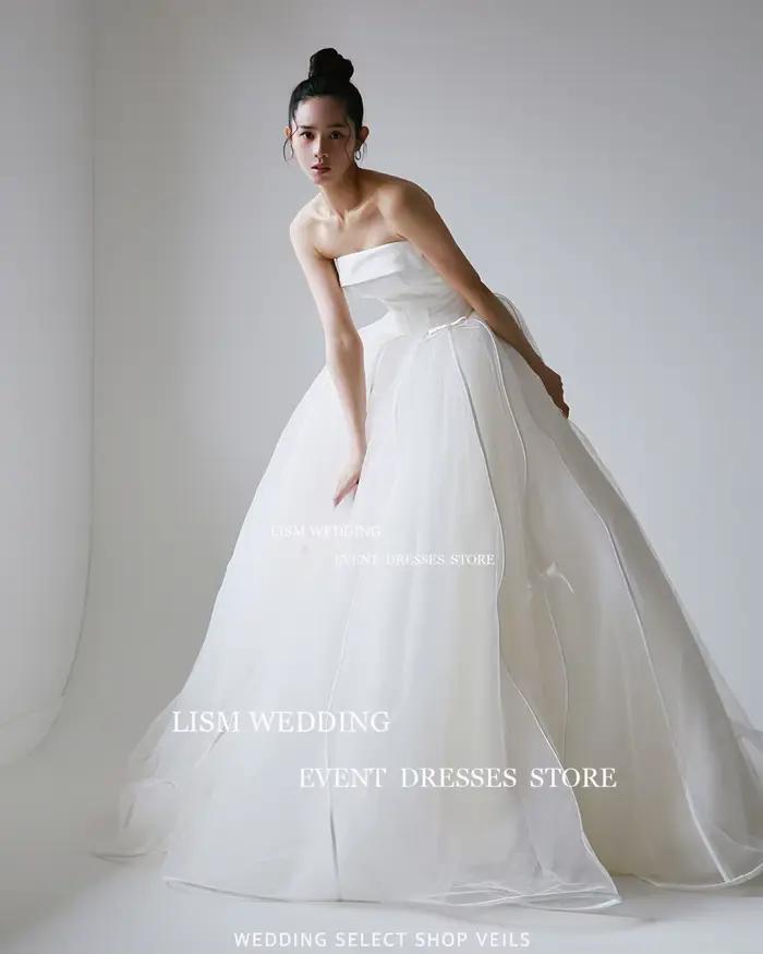 LISM élégant bretelles une ligne corée robes de mariée fée Tulle arc robe
