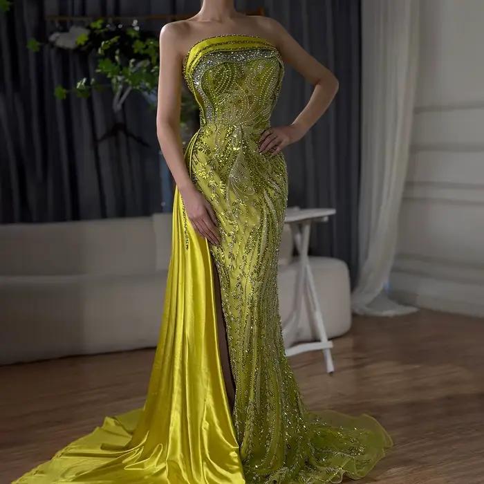 Robe Sirène en Satin Nu, Perles, Luxe et Train de Cour Personnalisée pour Femmes Occasions Spéciales