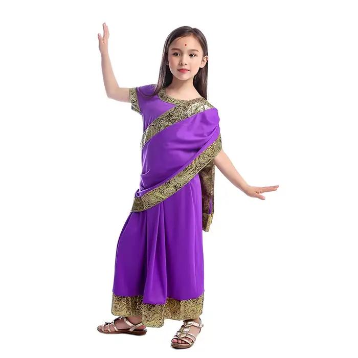 Robe Sari indienne pour filles, Kaftan, Vêtements, Costumes de Cosplay d'Halloween, Costume de Performance Nationale
