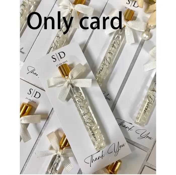 Carte cadeau de parfum personnalisée pour invités de mariage, réception nuptiale personnalisée, fiançailles, conception de remerciement, texte, nom imprimé, carte postale, bricolage