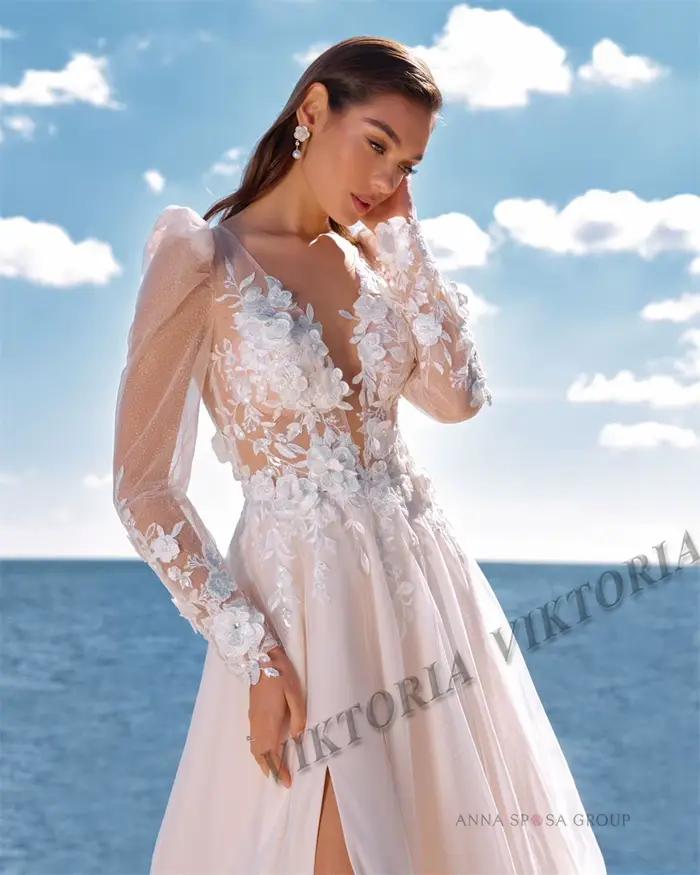VIKTORIA attrayant col en v robes De mariée pour femme