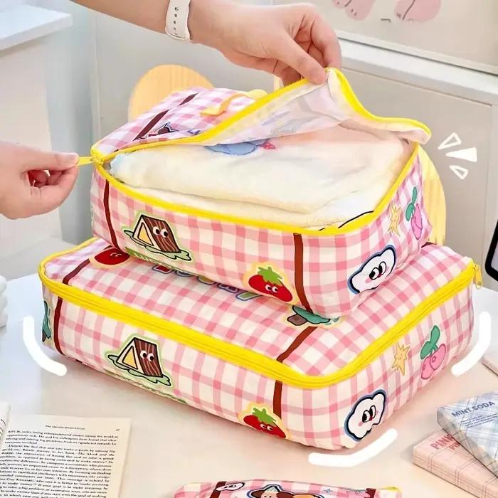 Sac de rangement de voyage de grande capacité, mignon, étanche, dessin animé, vêtements portables, sous-vêtements, chaussures, sac de rangement de bagages avec fermeture éclair