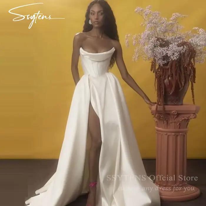Robe de Mariée Classique en Satin Blanc pour Femme