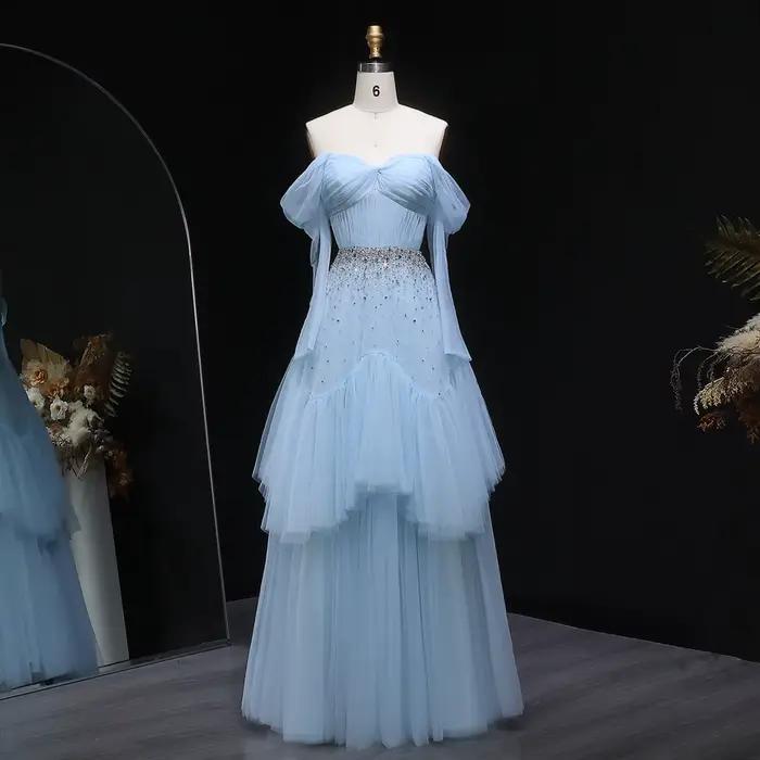 Sharon Said dubaï vert sauge volants robe de soirée avec cristal sans bretelles pour les femmes robes de bal de fête de mariage SF314 personnalisé