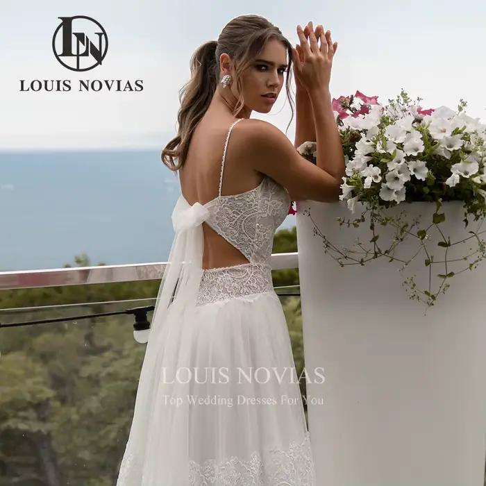 LOUIS NOVIAS robe De mariée trapèze légère Style Boho perlée bretelles Spaghetti broderie